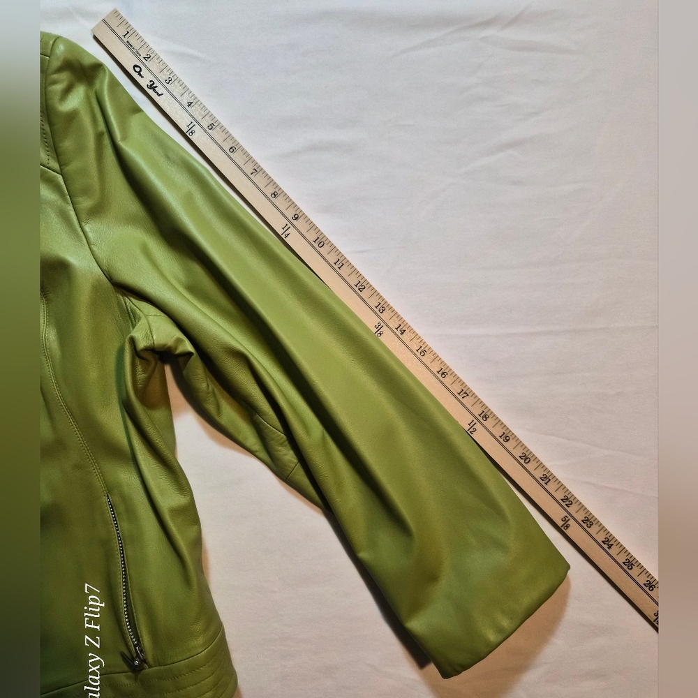 Valerie Stevens 100% Leather Moto Jacket - Pear Green - XL - Picture 8 of 9